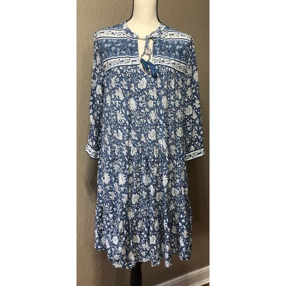 H & M L.O.O.G Women's Floral Flowy Oversized Dress Boho Bohemian Prairie Blue 8 - Picture 1 of 10